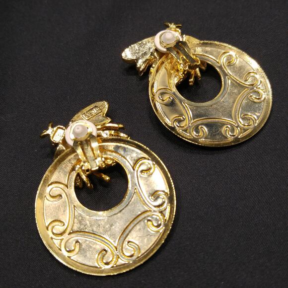 Vintage Large Bee Insect Clip Earrings, Cream Enamel - Picture 4 of 10
